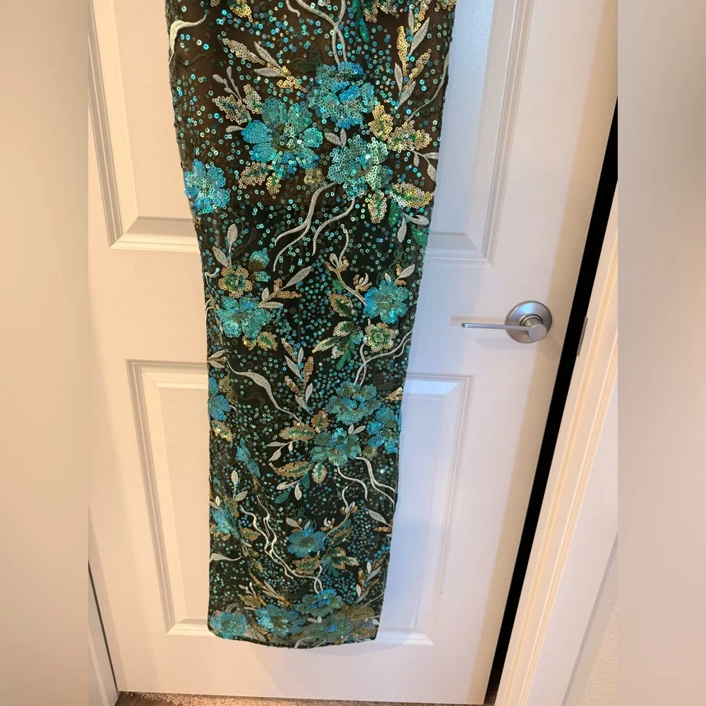 NWOT BRONX AND BANCO Dahlia Teal Multi Maxi Dress, Strapless Floral Gown - Picture 6 of 14